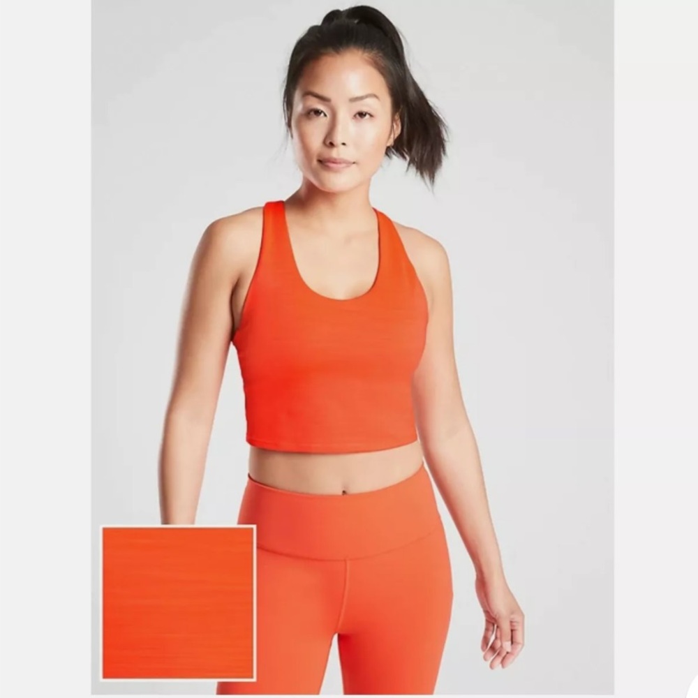 ATHLETA Ultimate Space Dye Crop Tank/Sports Bra in SuperSonic Bright Orange
